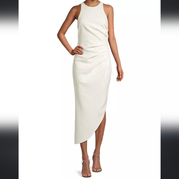 MISHA IDA ruched asymmetric midi dress, size 8 in ivory - Picture 5 of 16